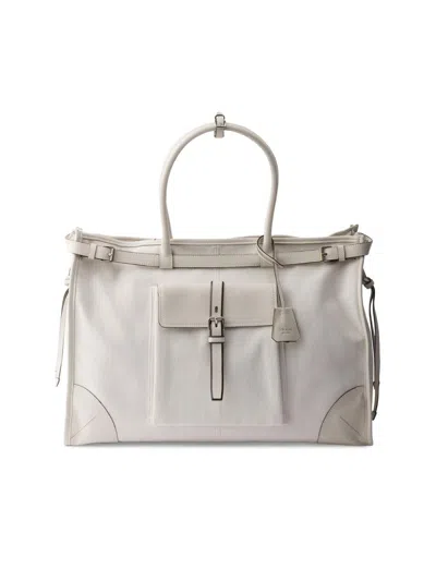 Prada Bonnie Printed Linen And Leather Tote Bag In Neutral