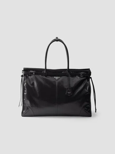 Prada Men's Bonnie Leather Tote Bag In Black