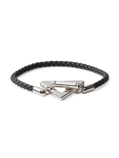 Prada Men's Braided Nappa Leather Bracelet In Black