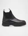 Prada Chunky Sole Leather Ankle Boots In Nero