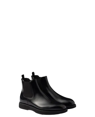 Prada Men's Brushed Leather Chelsea Boots In Black