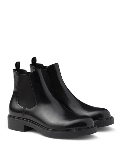 Prada Men's Brushed Leather Chelsea Boots In Black