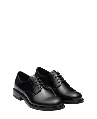 Prada Brushed Leather Lace-up Shoes In Black