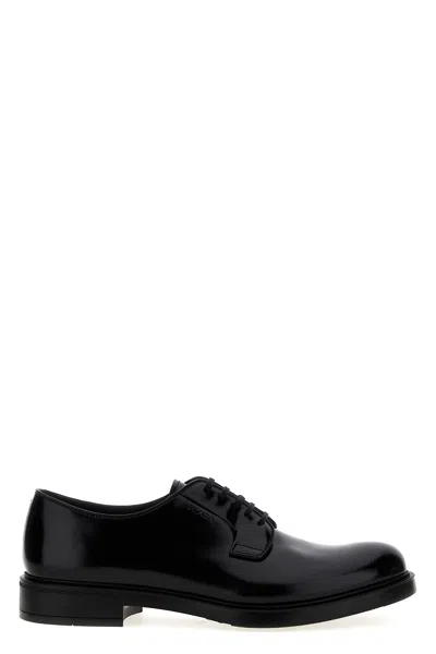 Prada Leather Derby Shoes In Black