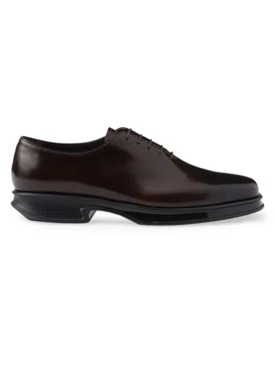 Prada Men's Brushed Leather Lace-up Shoes In Burgundy