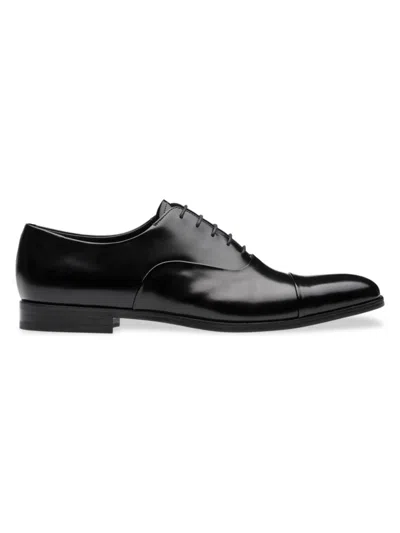 Prada Men's Brushed Leather Laced Oxford Shoes In Black