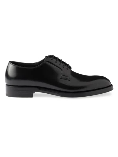 Prada Black Lace-up Shoes In Polished Leather In Animal Print