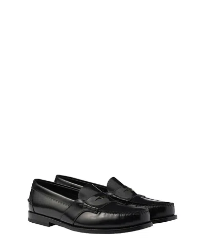 Prada Brushed Leather Loafers In Schwarz