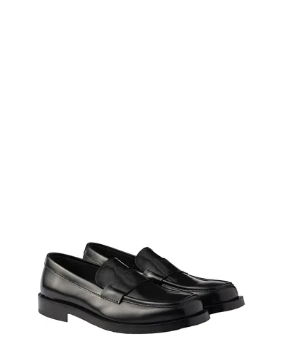 Prada Men's Brushed Leather Loafers In Black