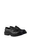 Prada Polished Black Leather Loafers With Chunky Rubber Sole In Black