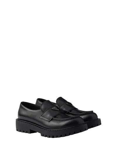 PRADA MEN'S BRUSHED LEATHER LOAFERS