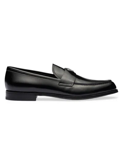 Prada Men's Brushed Leather Loafers In Black
