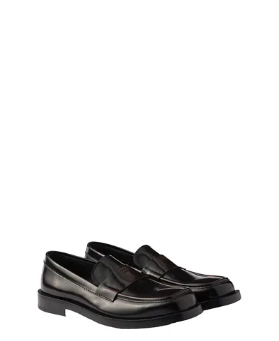 Prada Men's Brushed Leather Loafers In Black