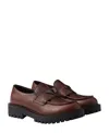 Prada Men's Brushed Leather Loafers In Brown