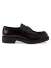 Prada Men's Brushed Leather Loafers In Brown