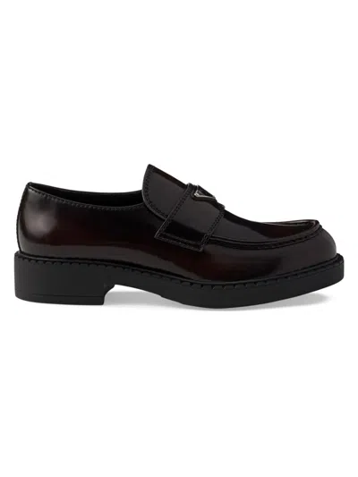 Prada Men's Brushed Leather Loafers In Brown