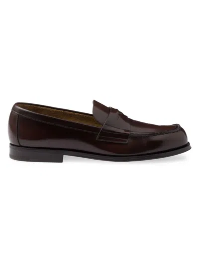 Prada Men's Brushed Leather Loafers In Brown