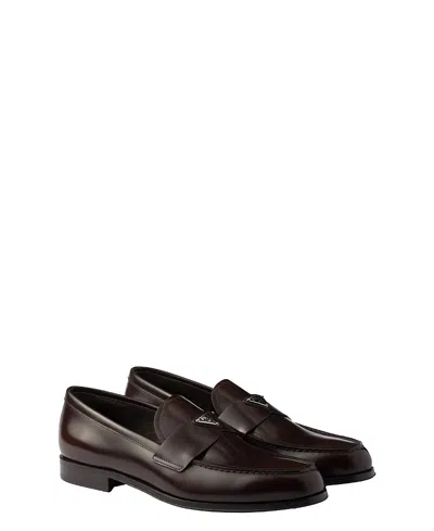 Prada Men's Brushed Leather Loafers In Black