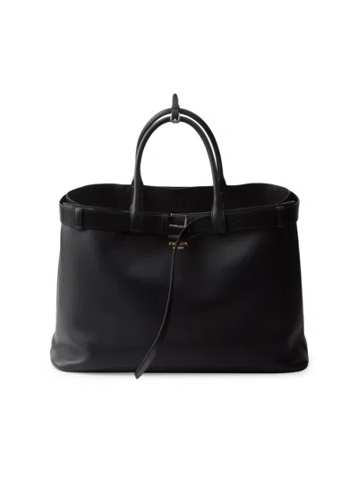 PRADA MEN'S BUCKLE LEATHER BAG WITH BELT