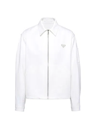 Prada Jeansjacke Mit Emailliertem Triangel-detail In White