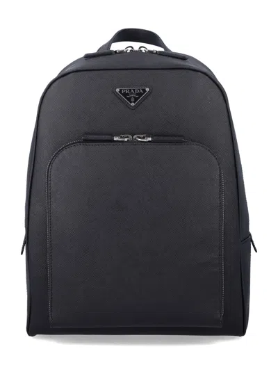 Prada Men's Calf Leather Crossbody Bag In Nero