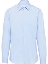Prada Button-down Collar Poplin Shirt With Cuffed Sleeves In Blue