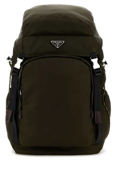 Prada Men's Canvas Backpack With Silver-tone Hardware, 30 X 48 X 22 Cm In Green