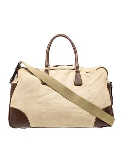 Pre-owned Prada Men's Canvas Canapa Duffle In Neutral