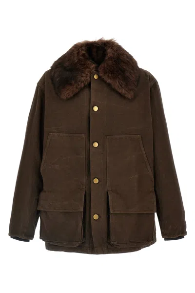 Prada Men Canvas Jacket In Brown