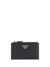 Prada Enamel Triangle-logo Leather Wallet In Black