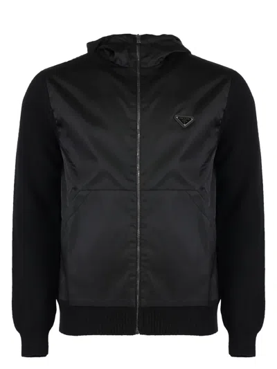 PRADA MEN'S CARDIGAN WITH NYLON FRONTAL PANEL