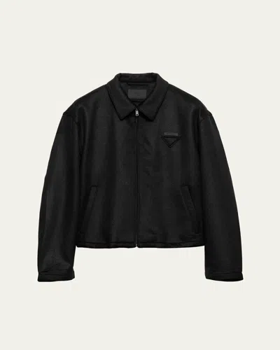 Prada Mens Black Logo-embellished Wool And Cashmere Blouson Jacket