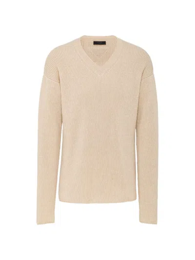 Prada Cashmere And Linen V-neck Sweater In Beige Khaki