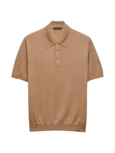 Prada Cashmere And Silk Polo Shirt In Brown