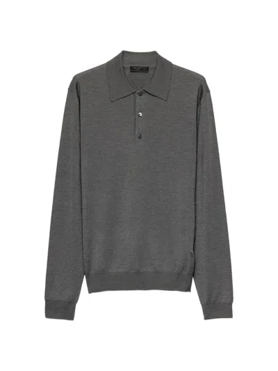 Prada Men's Cashmere And Silk Polo Shirt In Gray