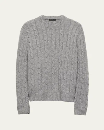 Prada Men's Cashmere Cable Knit Crewneck Sweater In Gray