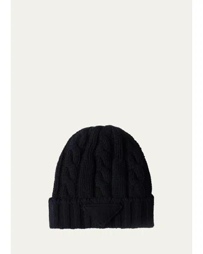 Prada Men's Cashmere Cable-knit Beanie In Black