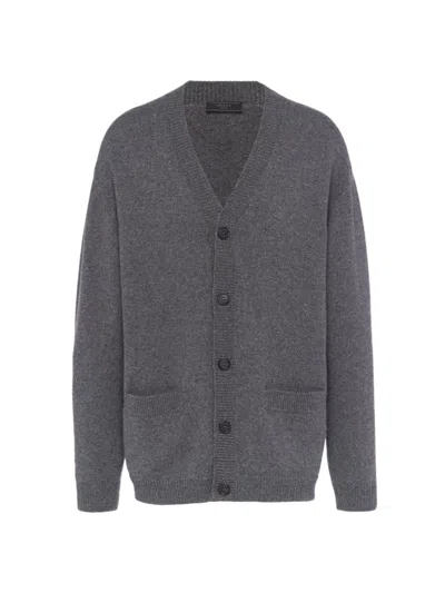 Prada Men's Cashmere Cardigan In Grey