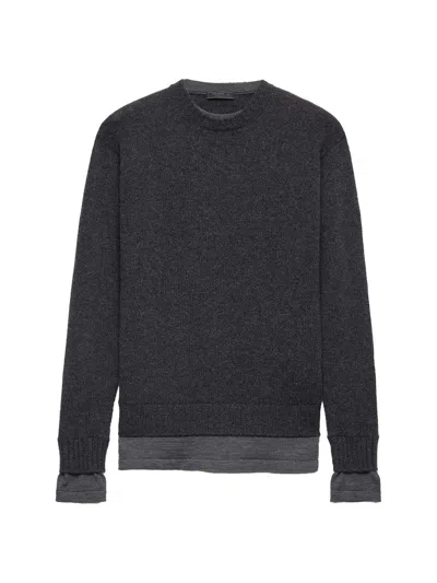 Prada Men's Cashmere Crewneck Sweater In Black