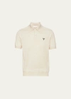 Prada Logo-embroidered Cashmere Polo Shirt In Beige