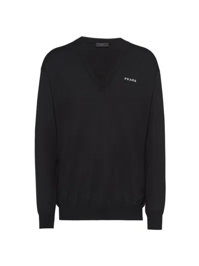 Prada Men's Cashmere V-neck Sweater In Black