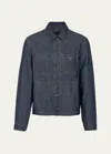 Prada Men's Chambray Blouson Jacket In Blue