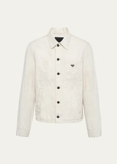 Prada Men's Chambray Blouson Jacket In Natural