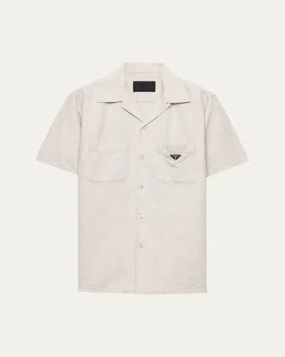 Prada Men's Chambray Denim Camp Shirt In Natural