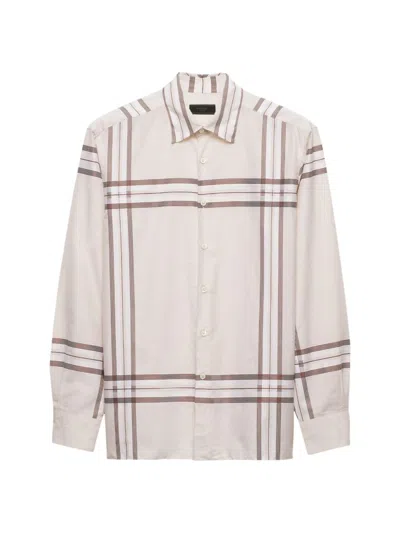 Prada Men's Checked Cotton Shirt In Beige Khaki
