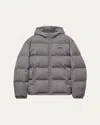 Prada Mens Grey Logo-plaque Hooded Wool Shell-down Jacket In Gray