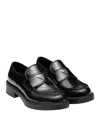 Prada Triangle Logo Brushed Leather Loafers In Black
