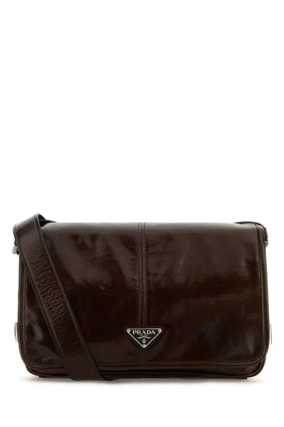 Prada Men Chocolate Leather Crossbody Bag