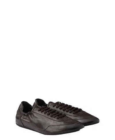 Prada Men's Collapse Leather Sneakers In Brown