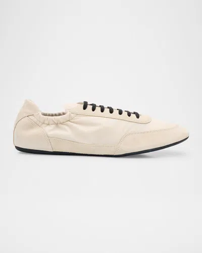 Prada Men's Collapse Nylon And Suede Low-top Sneakers In Avorio